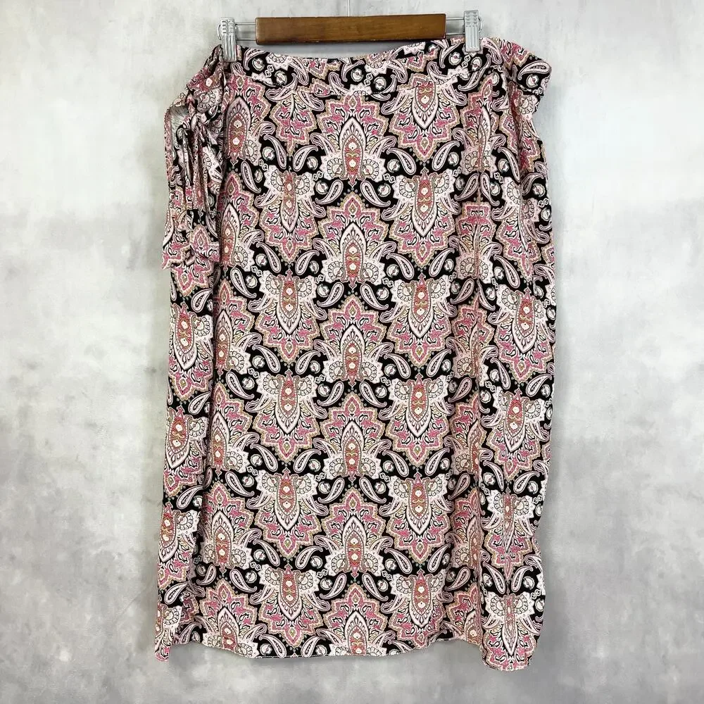 Maurices Womens 18W Wrap Skirt Pink Paisley Coastal Preppy‎ Brunch City Chic